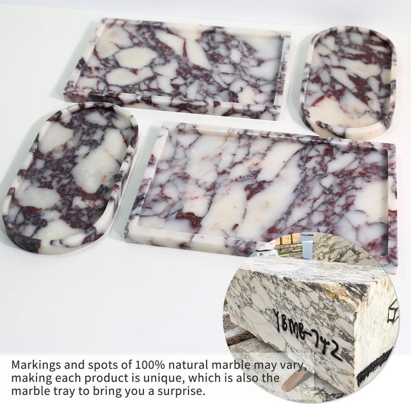 DUANYAN Real Luxurious Natural Marble Vanity Tray Genuine Marble Storage Tray for Home Decor Stone Tray for Bathroom/Kitchen/Vanity/Dresser Non-Resin/Non-Ceramic/Viola Oval Set - Image 3